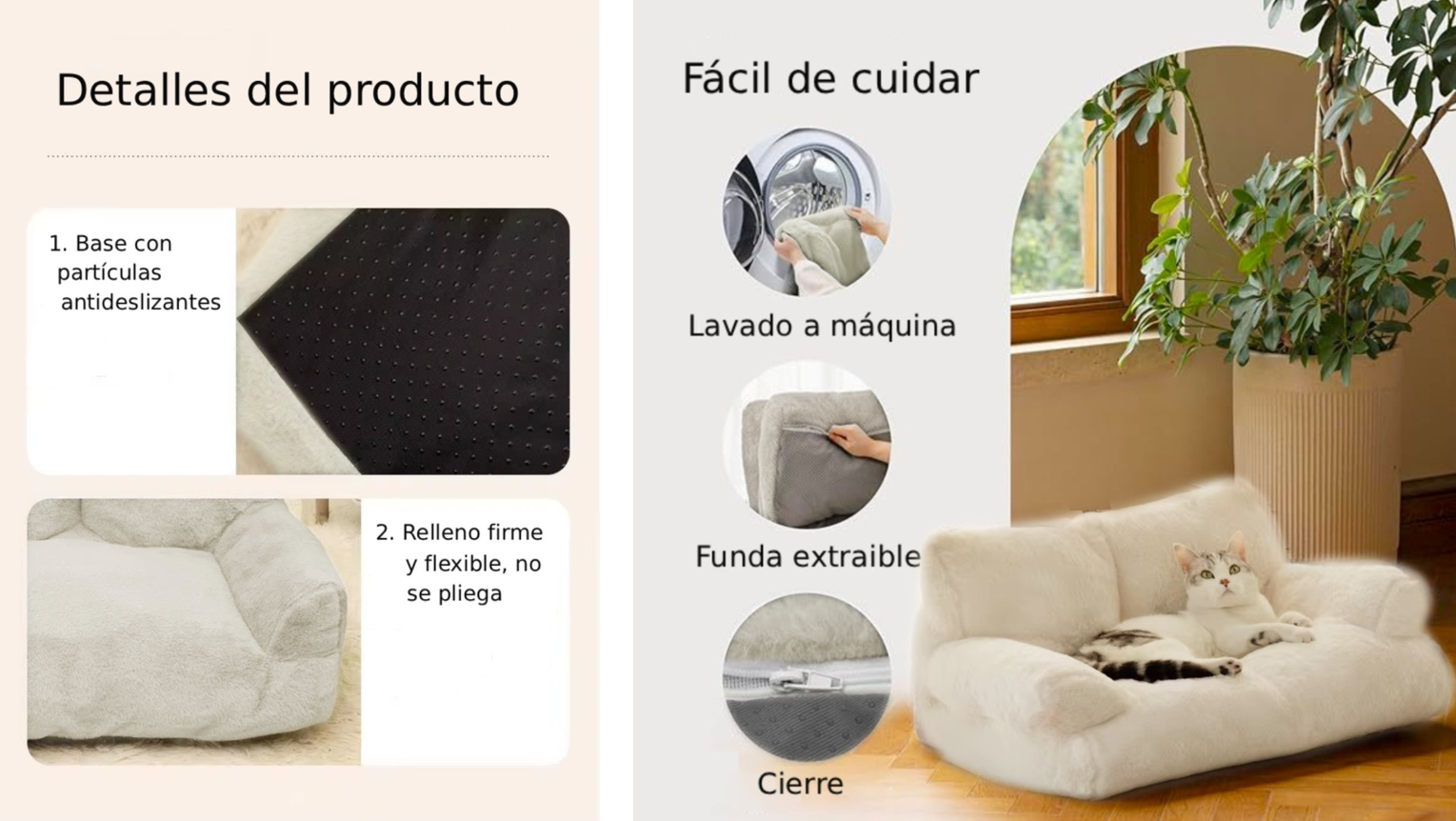 Cama Sofá Relajante Para Mascotas L Beige-Lavable y Ortopédica-1