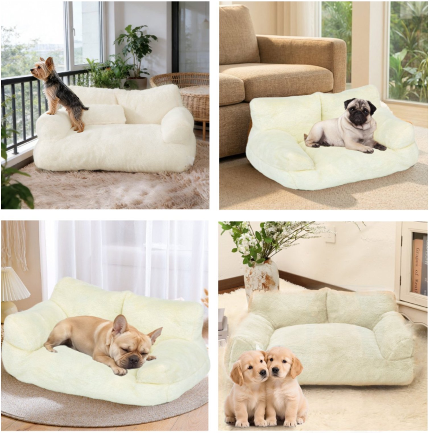 Cama Sofá Relajante Para Mascotas L Beige-Lavable y Ortopédica-2