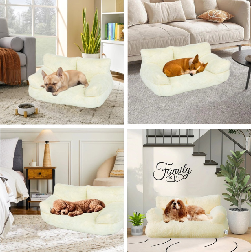 Cama Sofá Relajante Para Mascotas L Beige-Lavable y Ortopédica-3