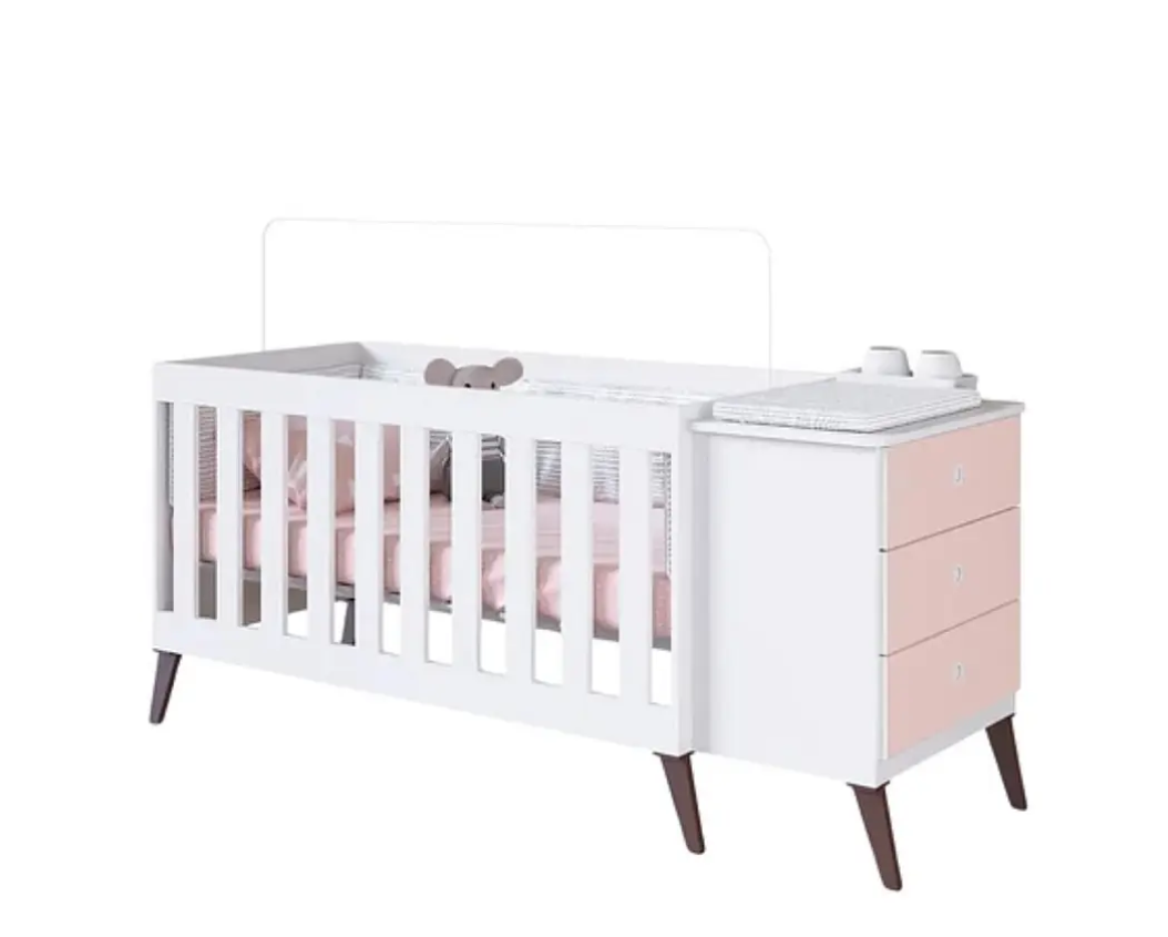 Cuna Con Cajonera Encanto Rosada-0