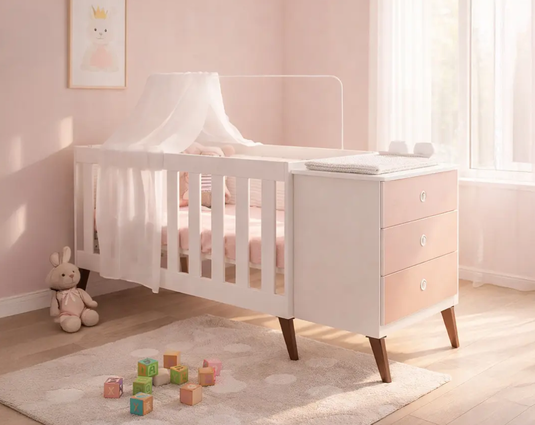 Cuna Con Cajonera Encanto Rosada-4