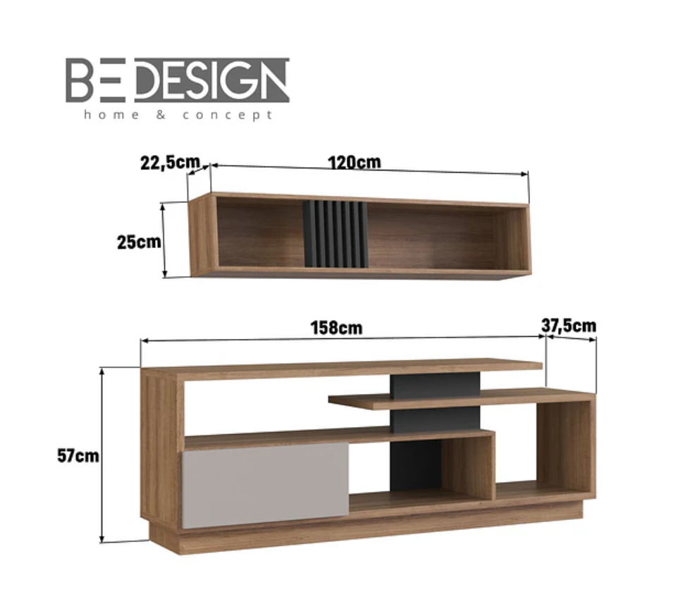Rack TV 60" con Repisa Aérea Miel Grafito-3