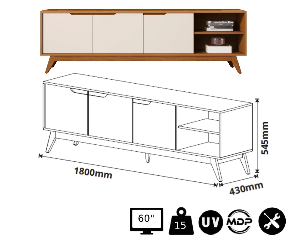 RACK TV 1,8M 3 PUERTAS CARAMELO PERLA-3