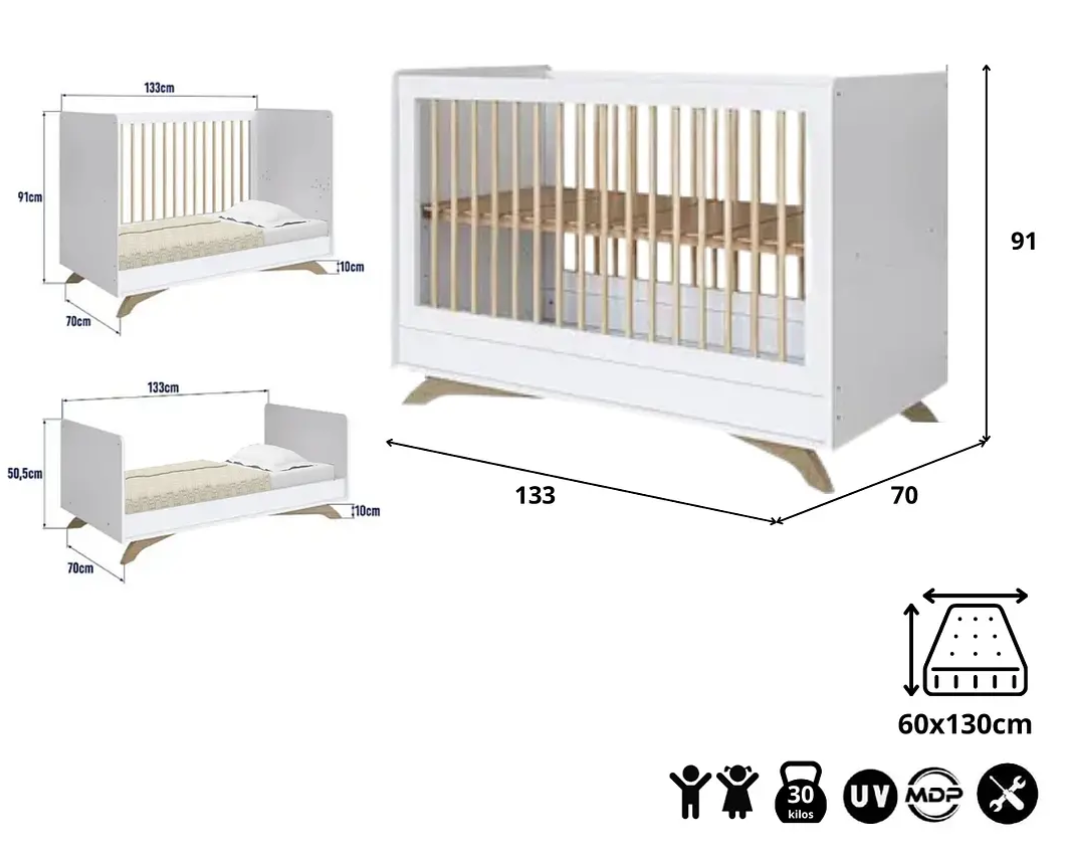 Cuna Affeto 3 Funciones Blanca-3