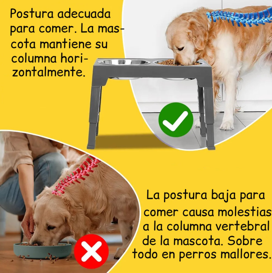 Comedero Elevado Ajustable 5 Alturas Plato Anti-voracidad -2