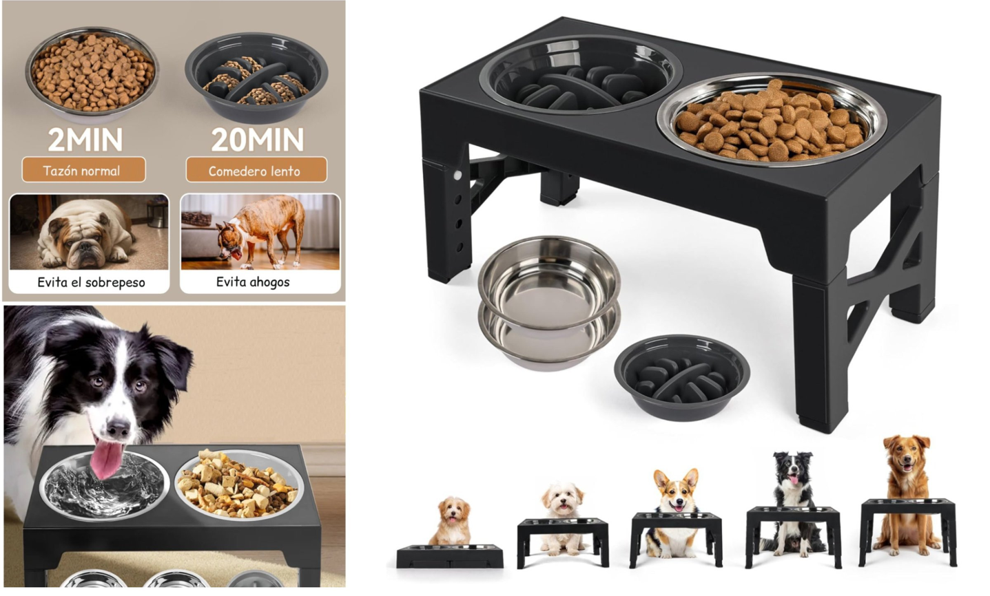 Comedero Elevado Ajustable 5 Alturas Plato Anti-voracidad -3