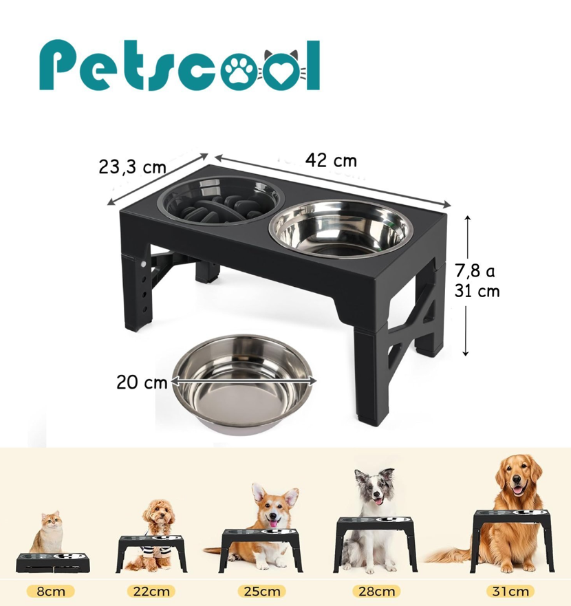 Comedero Elevado Ajustable 5 Alturas Plato Anti-voracidad -6
