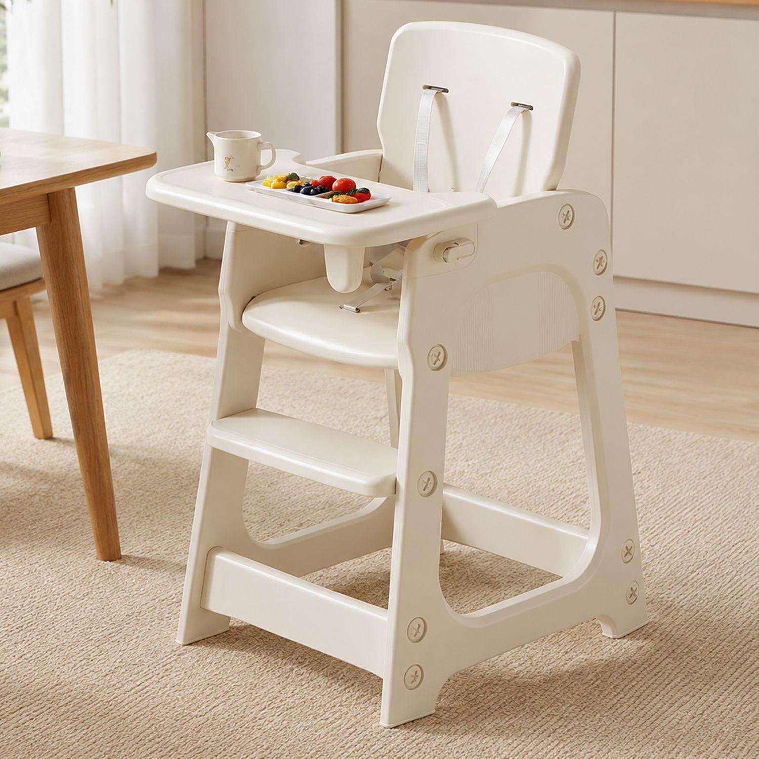 Silla Alta De Comer Infantil Con Bandeja Extraíble Beige Crema 91x46x57.5 cm-0
