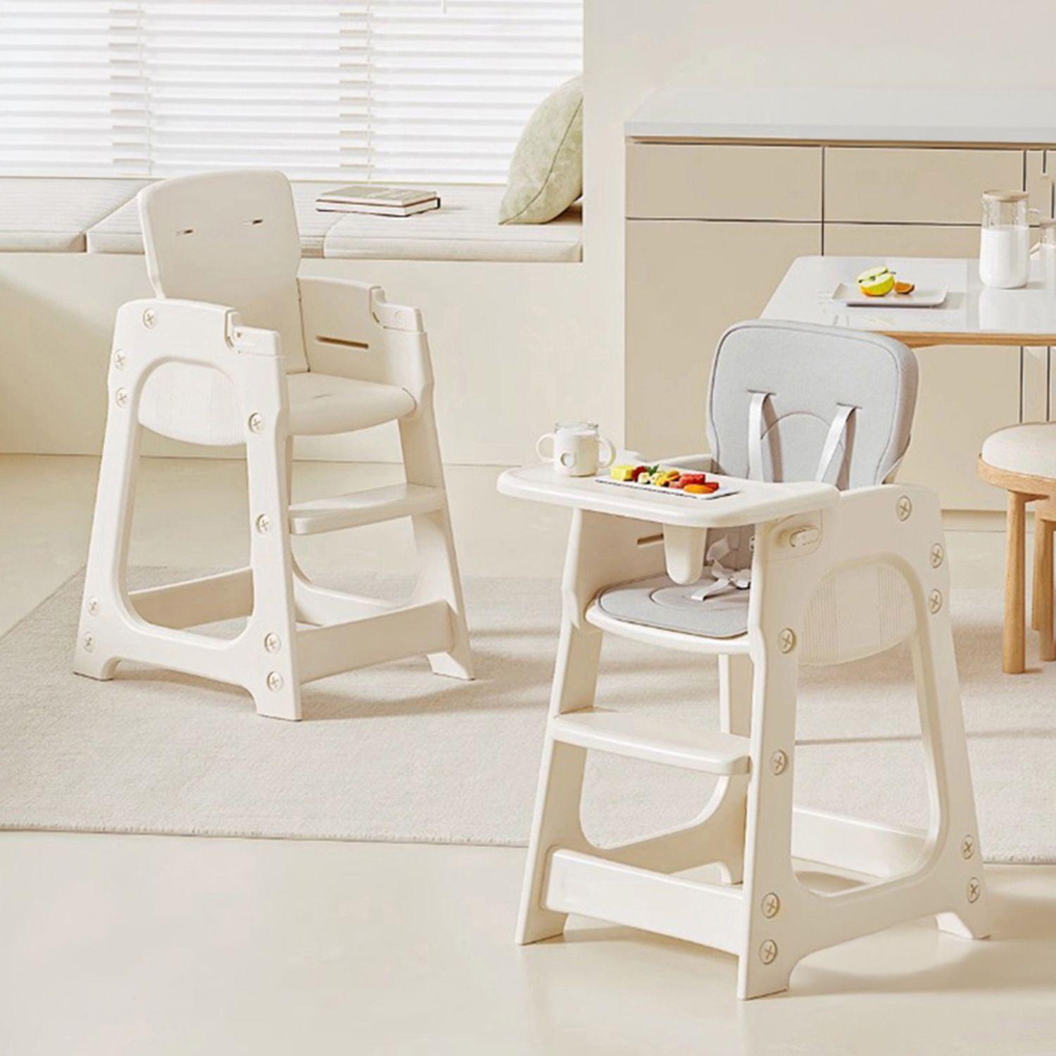 Silla Alta De Comer Infantil Con Bandeja Extraíble Beige Crema 91x46x57.5 cm-1