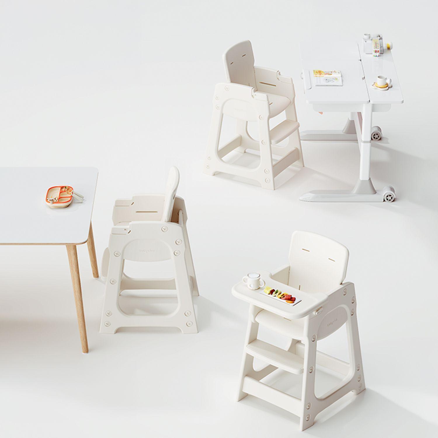 Silla Alta De Comer Infantil Con Bandeja Extraíble Beige Crema 91x46x57.5 cm-3