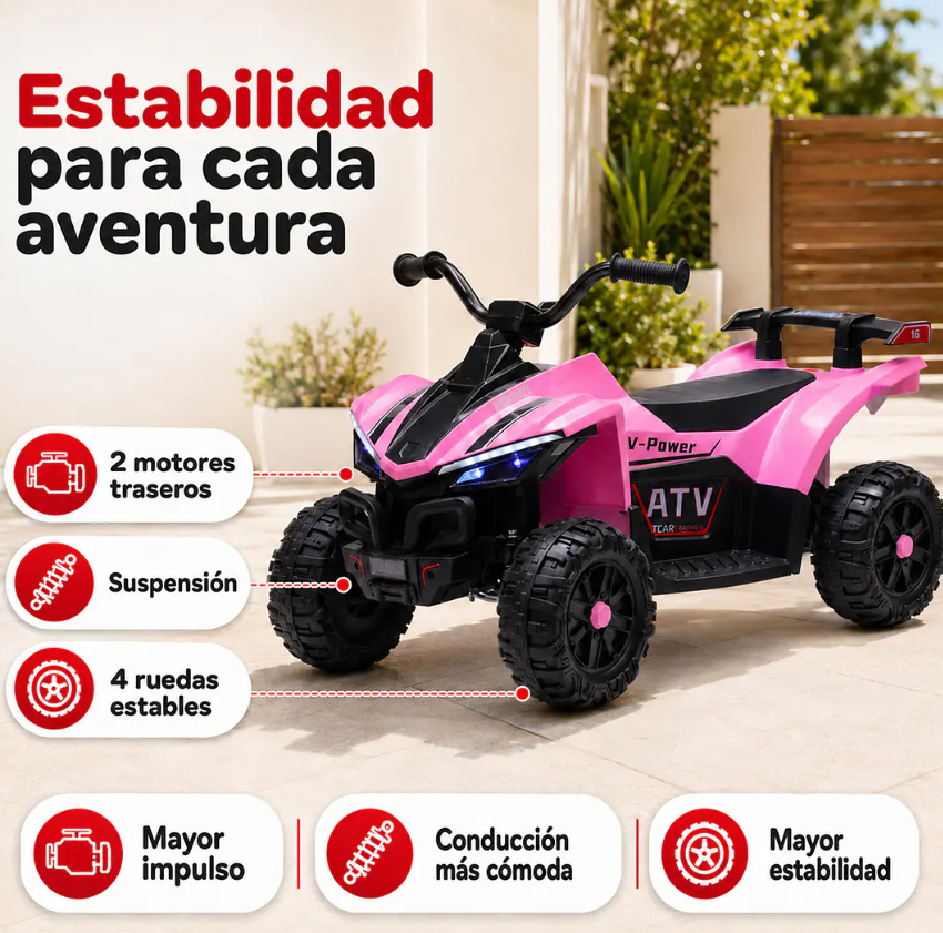 Cuatrimoto Infantil A Batería ATV Rosado 12V Doble Motor-3