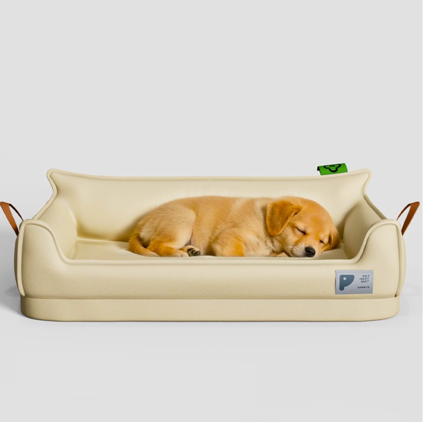 Cama Sofá De Perro 4 Estaciones Impermeable Eco cuero Beige Talla S hasta 15 kg-2