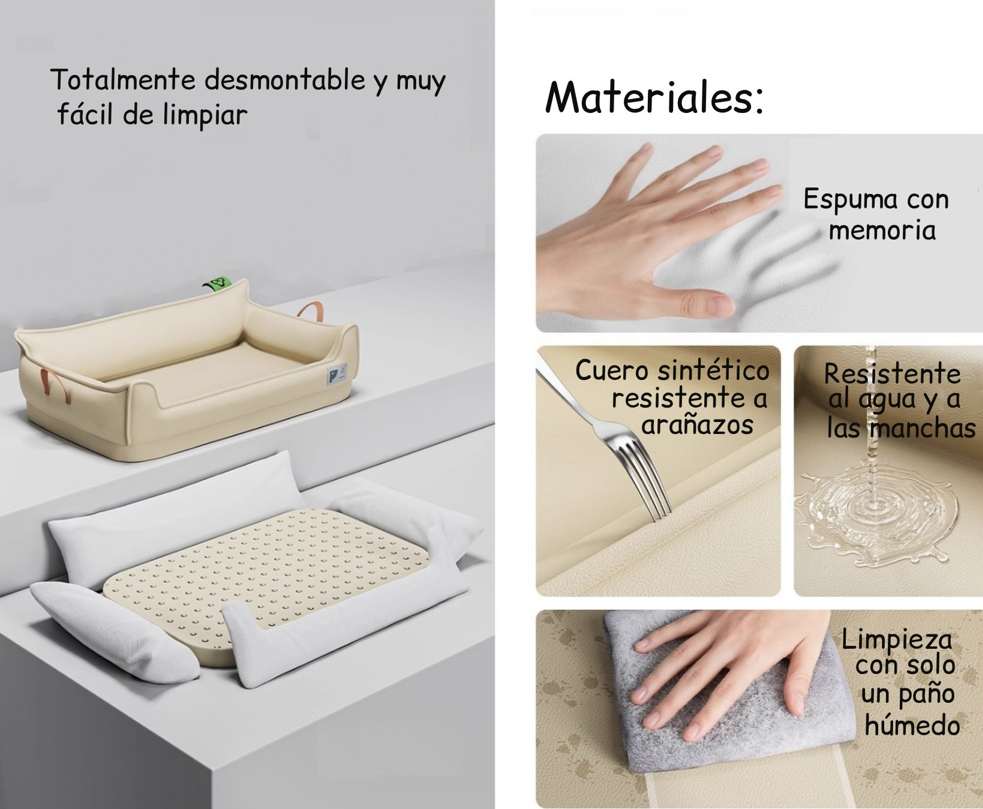 Cama Sofá De Perro 4 Estaciones Impermeable Eco cuero Beige Talla S hasta 15 kg-3
