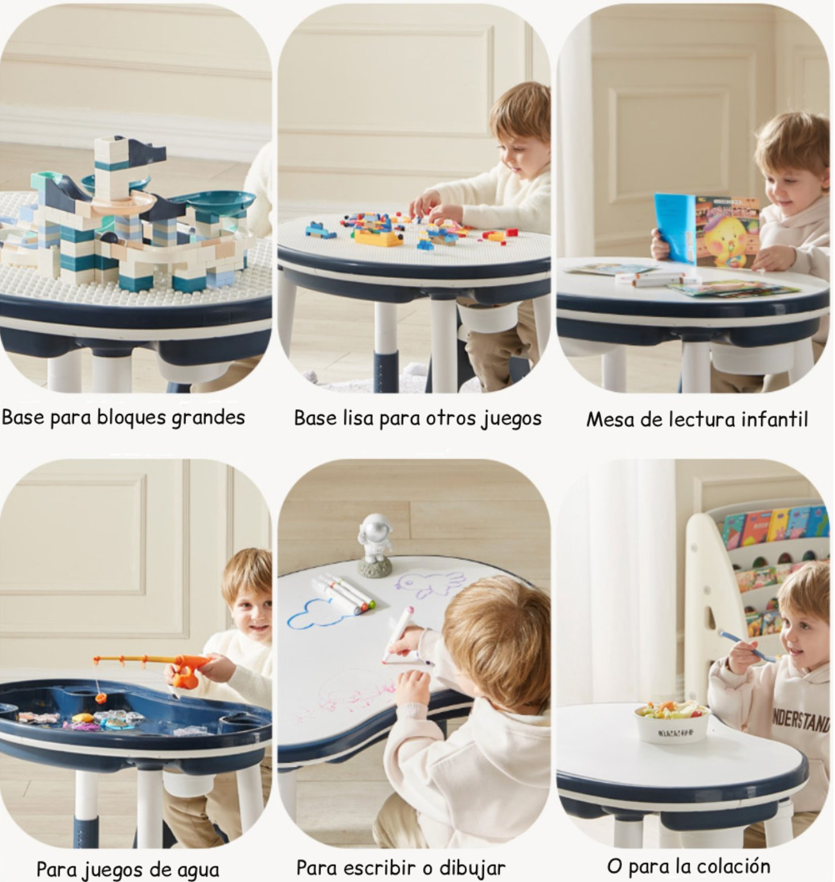 Mesa Escritorio Infantil Azul Con Silla y Altura Regulable-2