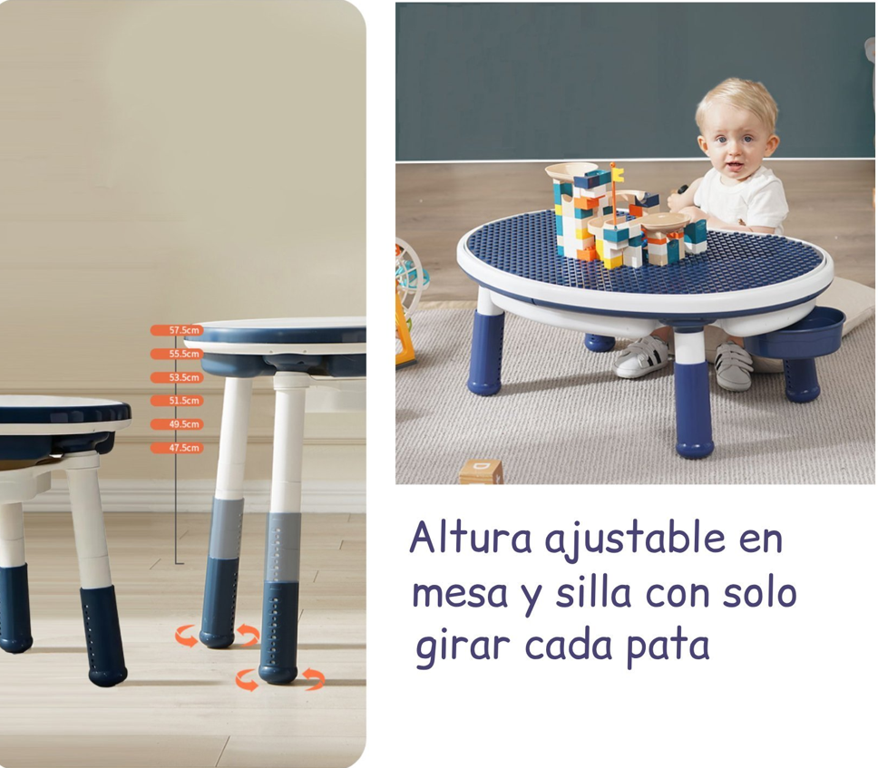Mesa Escritorio Infantil Azul Con Silla y Altura Regulable-4