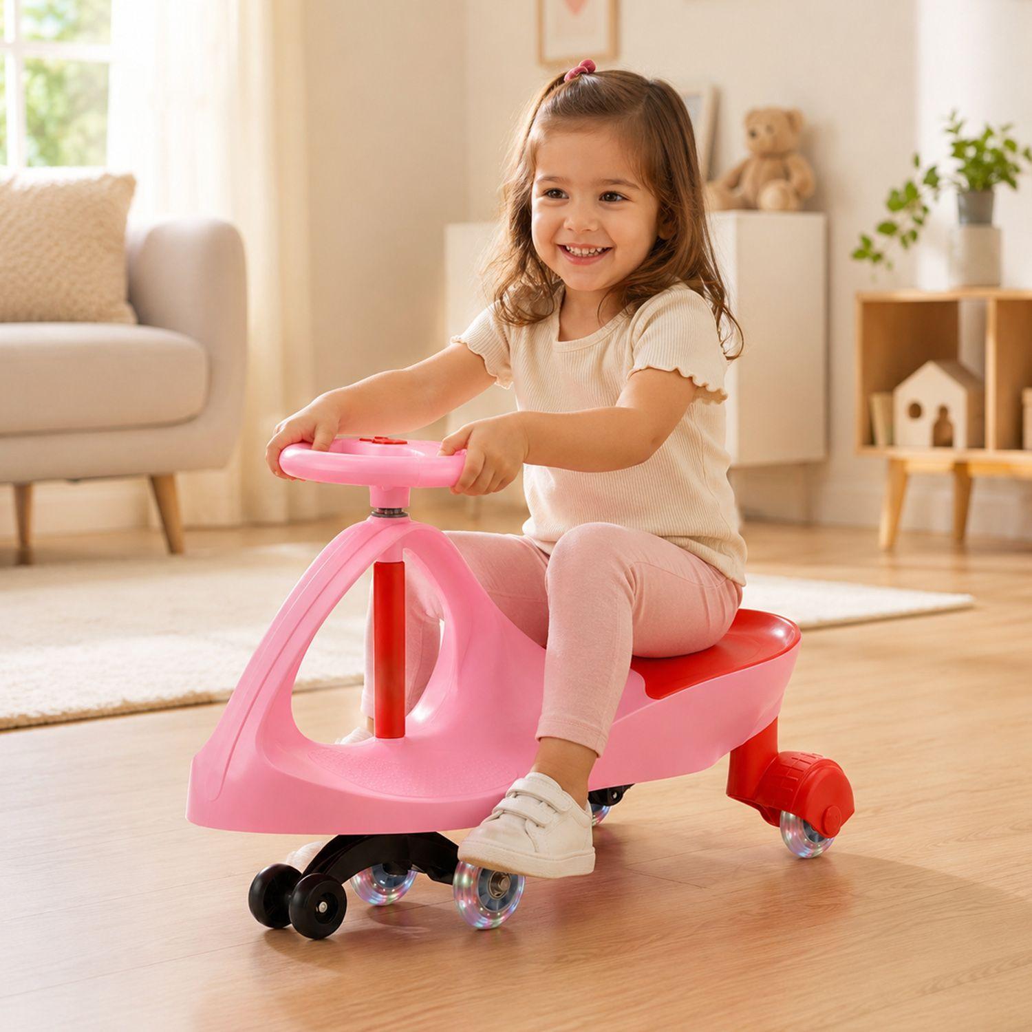 Swing Car Auto Giratorio Kidscool Rosado Con Luces-2