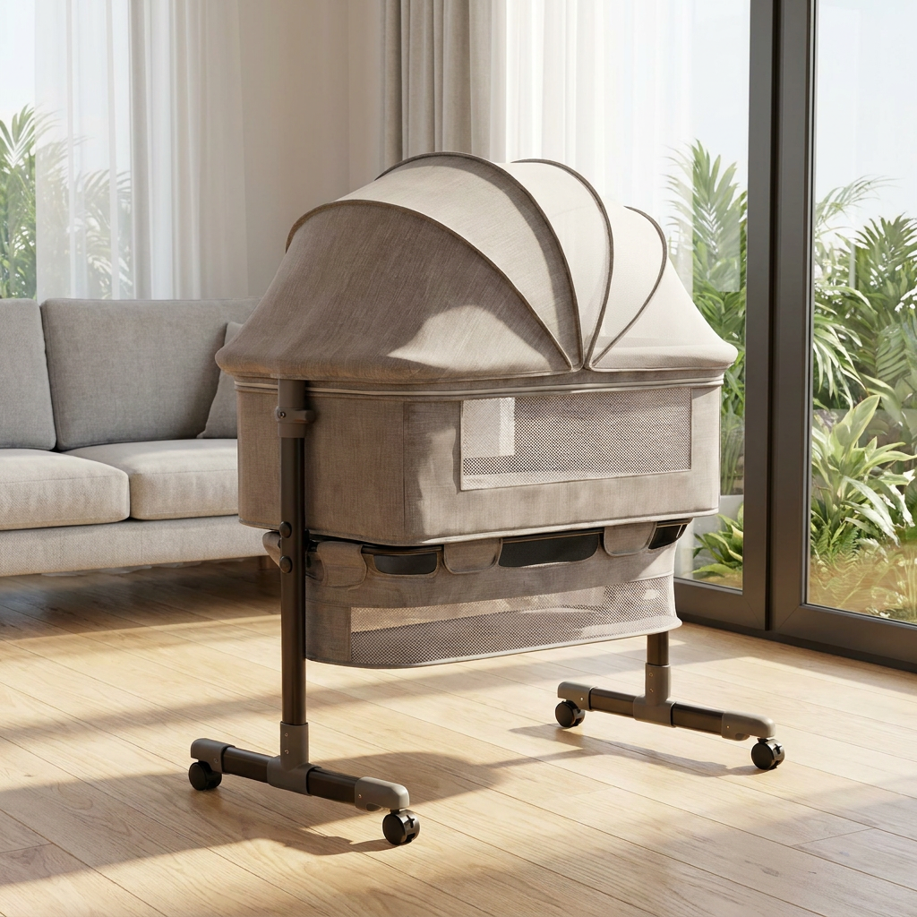 Cuna Colecho Portatil Kidscool Con Mosquitero y Almacenamiento Khaki-3