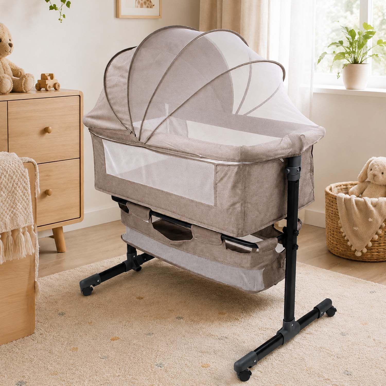 Cuna Colecho Portatil Kidscool Con Mosquitero y Almacenamiento Khaki-6