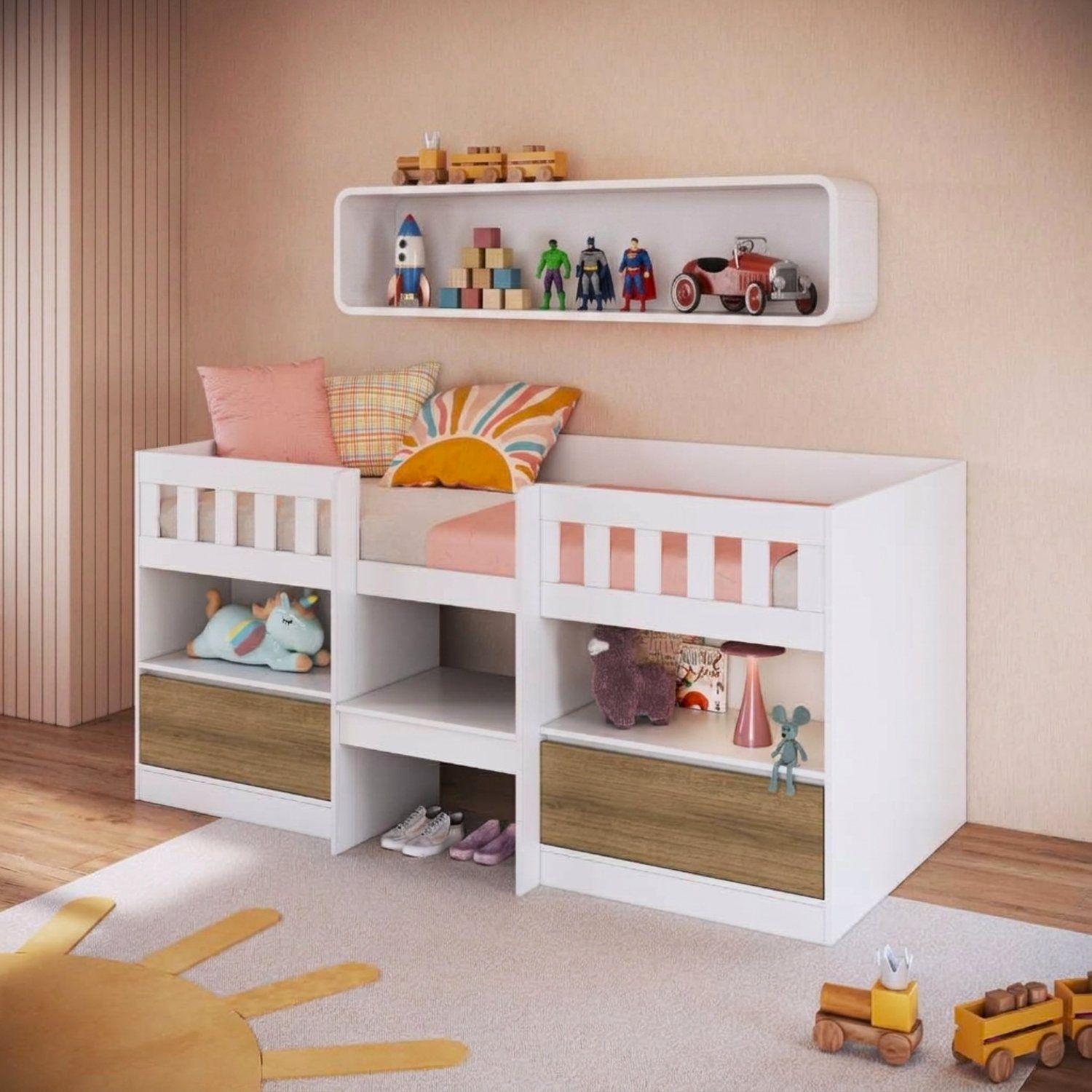 Cama Infantil Multifunción Alta 1 Plaza Blanca Miel-2