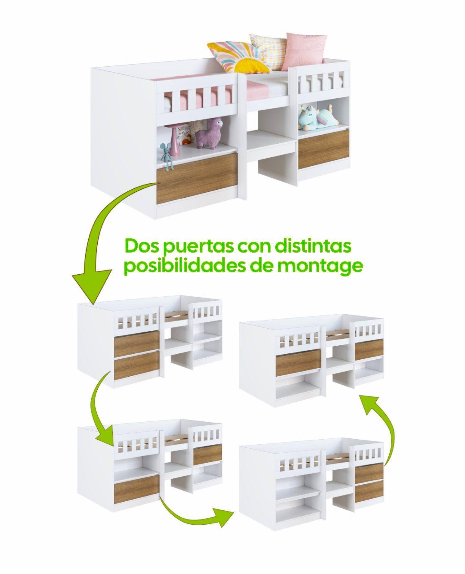 Cama Infantil Multifunción Alta 1 Plaza Blanca Miel-5