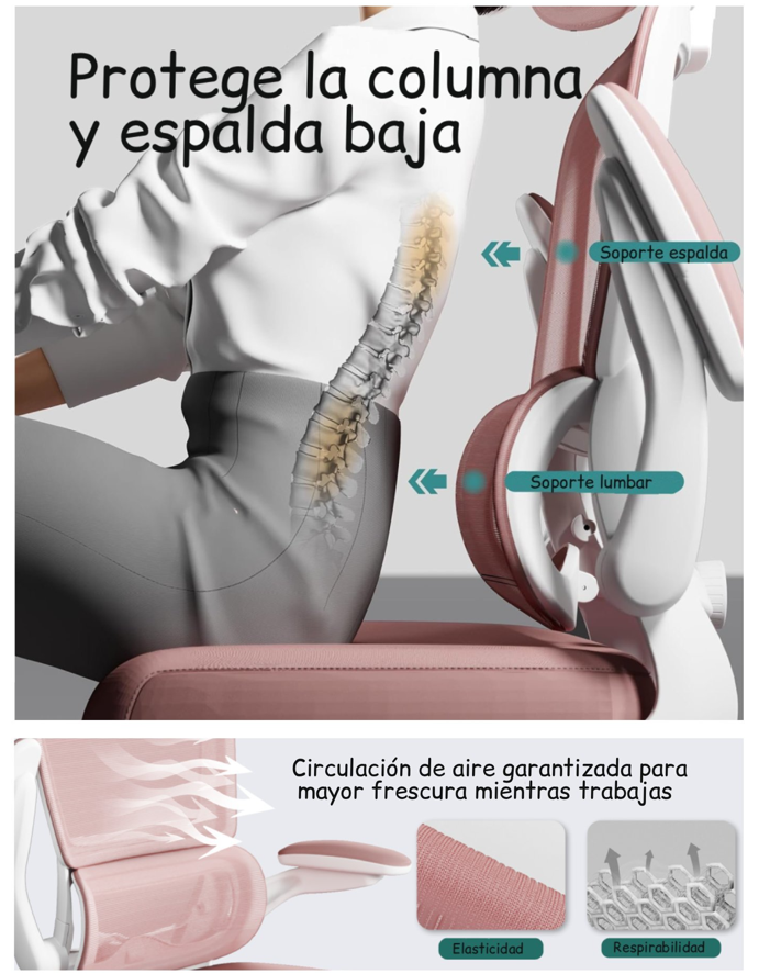 Silla De Escritorio Ergonómica PRO Rosada-4