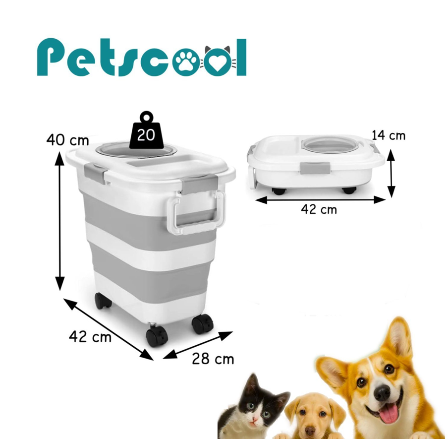 Contenedor Hermético Plegable Para Alimento De Mascota 22 kg Gris Ruedas -4