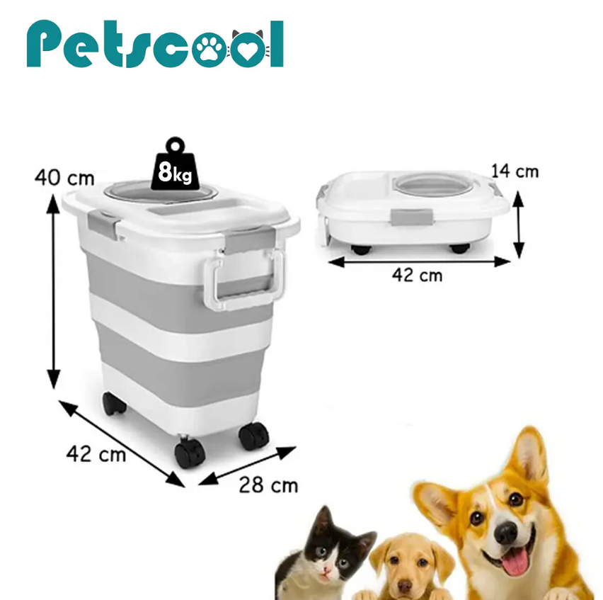 Contenedor Hermético Plegable Alimento Mascota PetsCool 8 kg Gris Ruedas-4