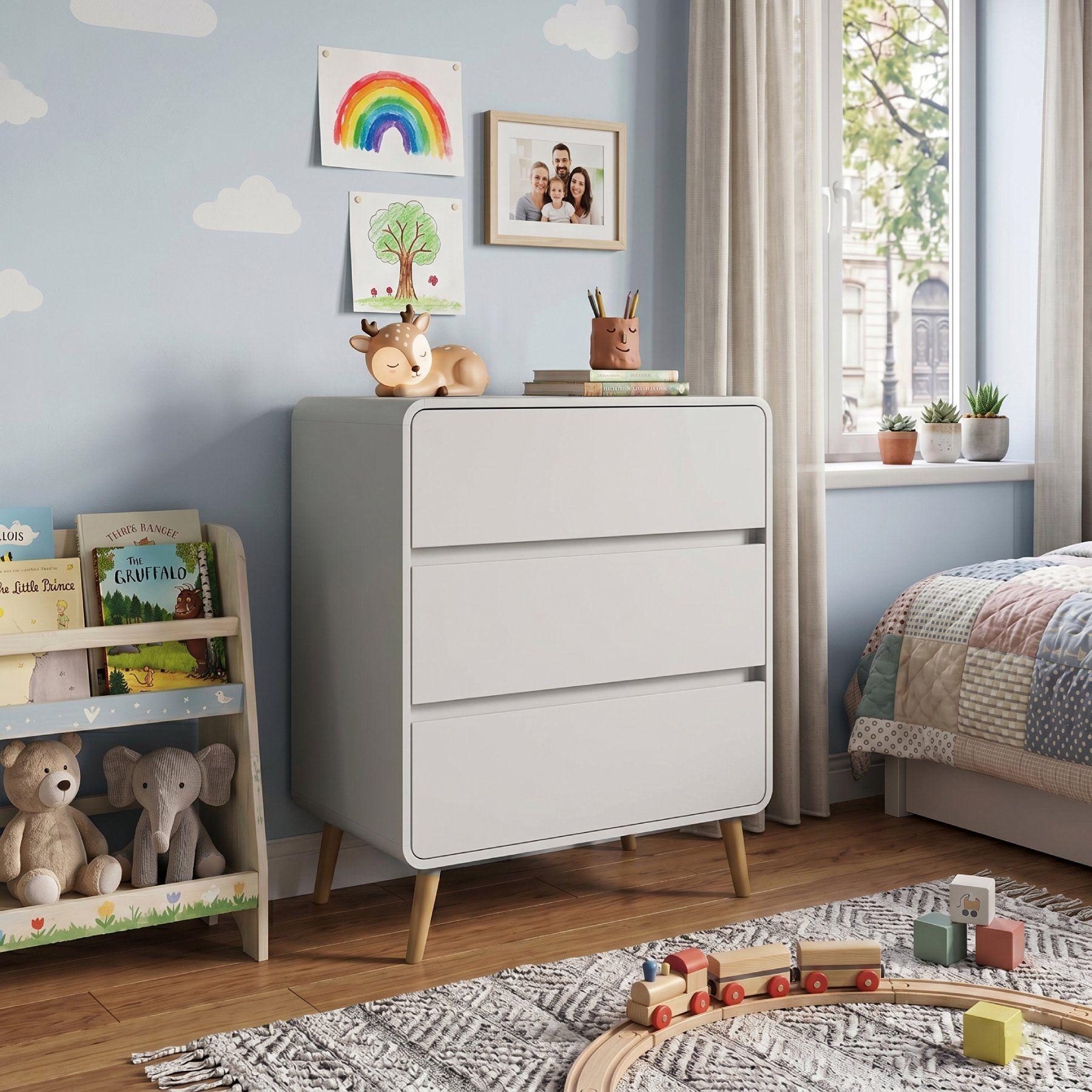 Comoda Infantil Retro Con 3 Cajones Beige -3