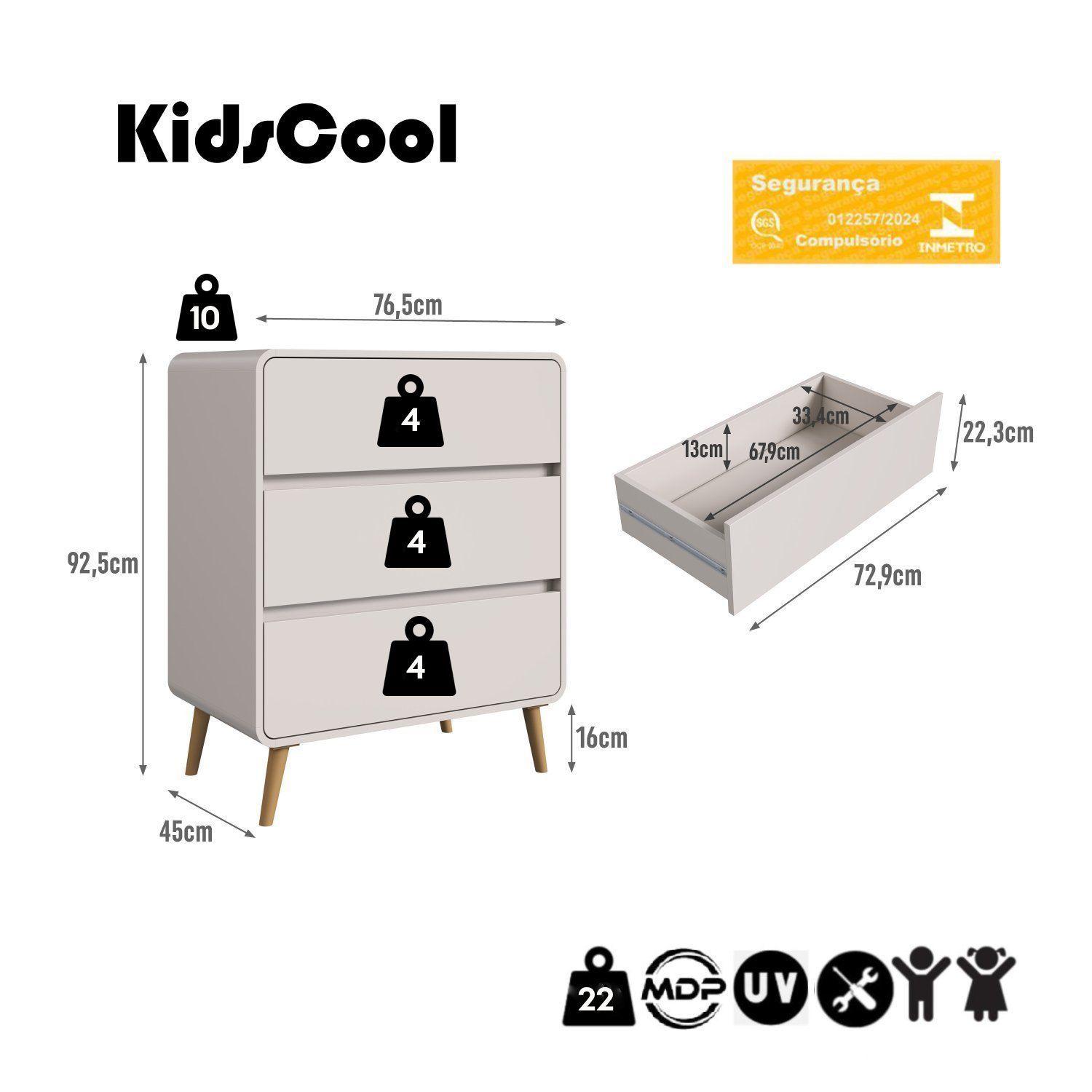 Comoda Infantil Retro Con 3 Cajones Beige -4