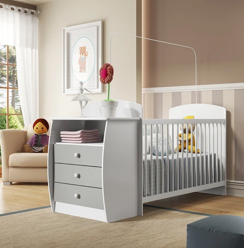 CUNA CON COMODA BLANCA /  GRIS CL PREMIUN-3