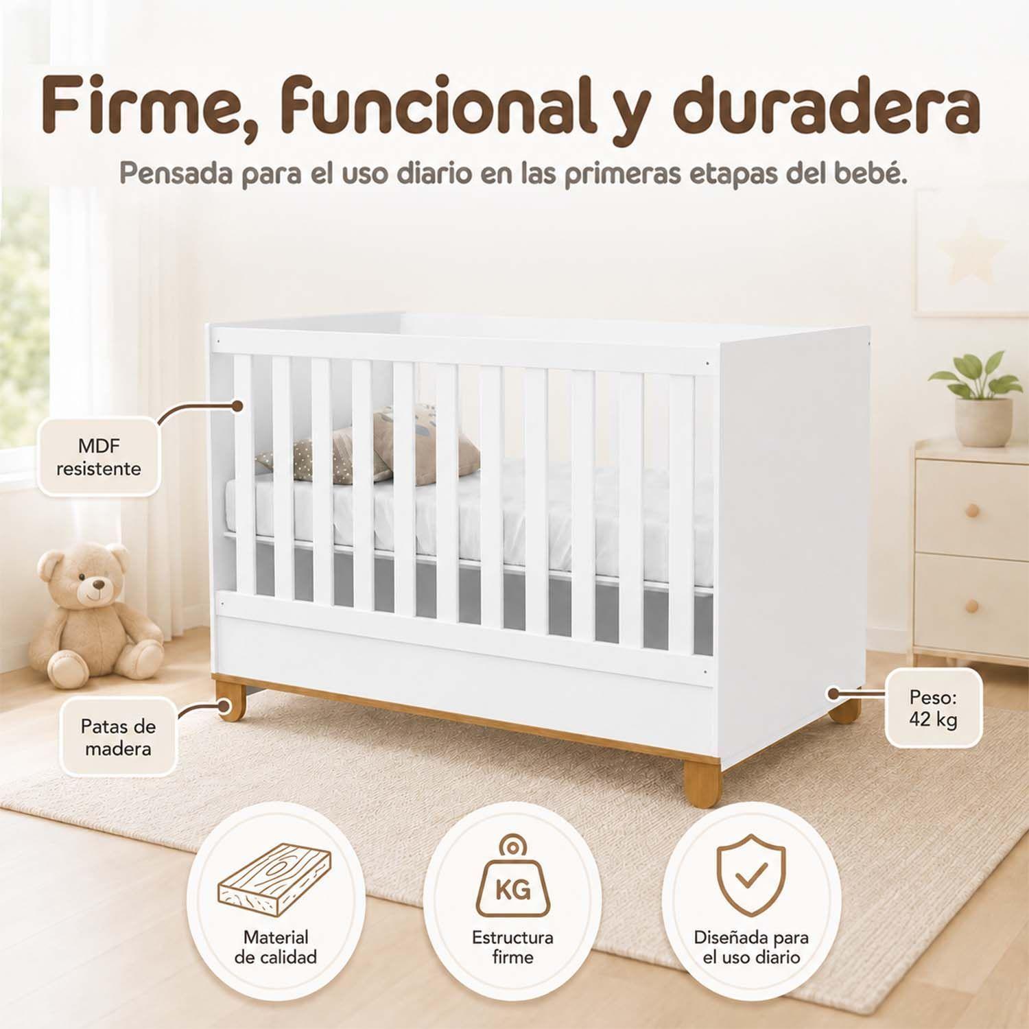 Cuna Multifuncional Bebé Zupi Madera Blanca -3