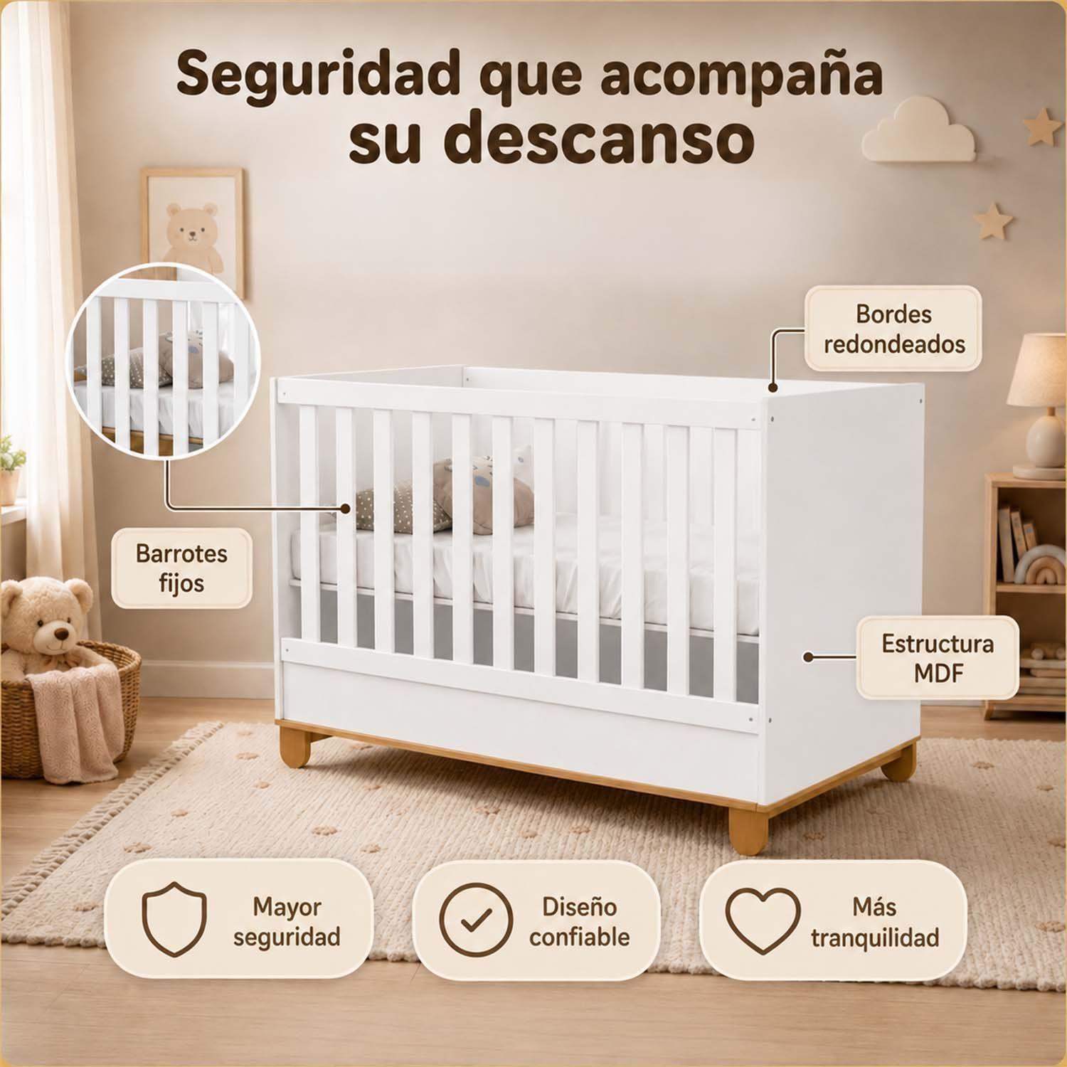 Cuna Multifuncional Bebé Zupi Madera Blanca -4