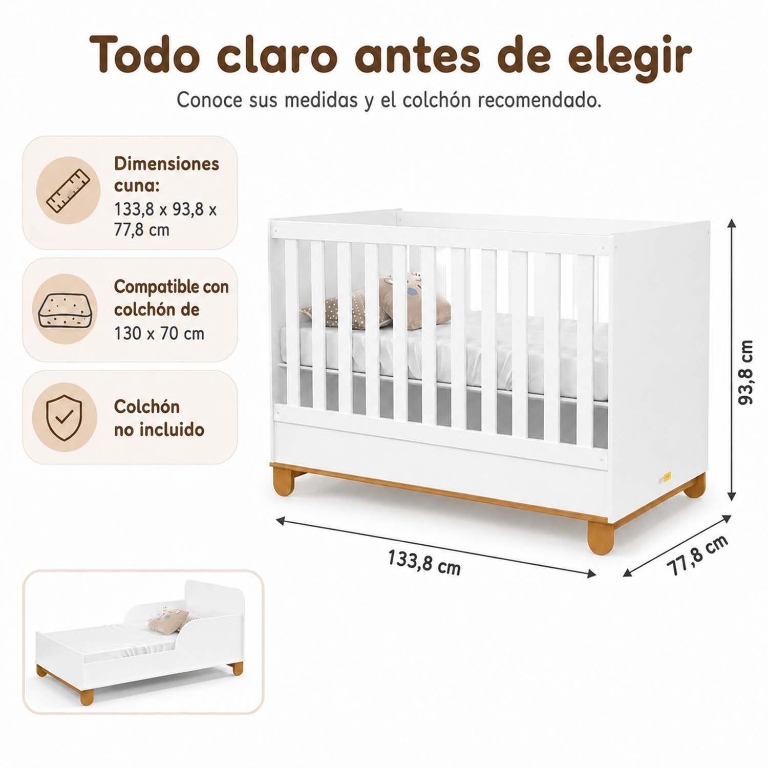 Cuna Multifuncional Bebé Zupi Madera Blanca -5