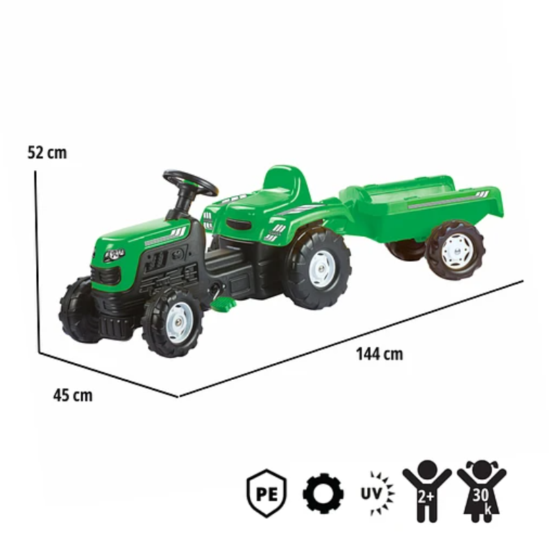 TRACTOR PEDALES RANCHERO VERDE CON CARRITO-2