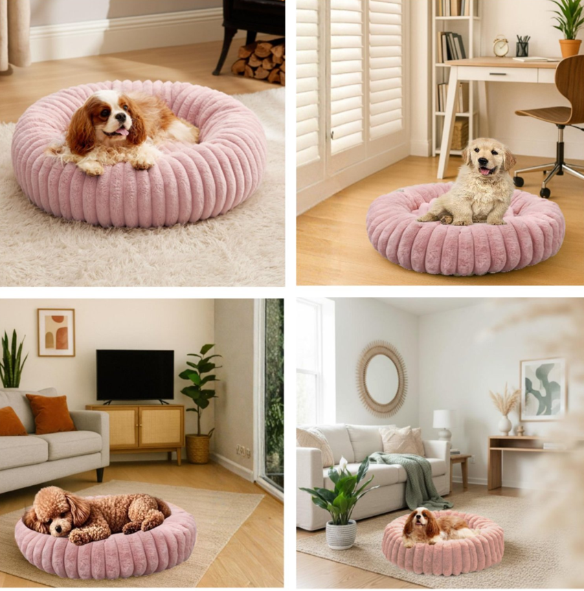 Cama Nido Donut Mascotas M Rosa 60 cm Antiansiedad Perro y  Gato-2