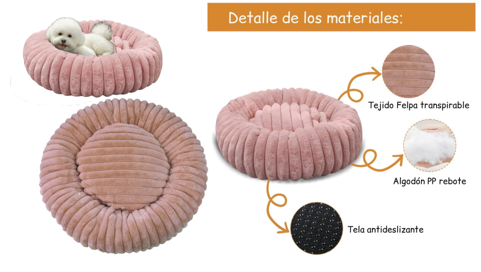 Cama Nido Donut Mascotas M Rosa 60 cm Antiansiedad Perro y  Gato-5