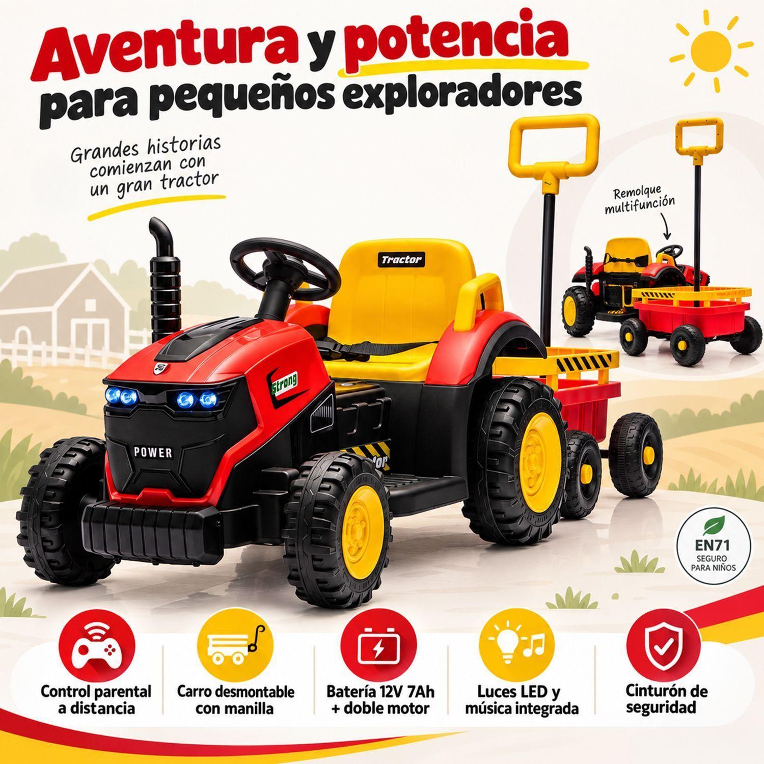 Tractor a Betería Infantil Kidscool 12V Con Carro y Control Remoto-2
