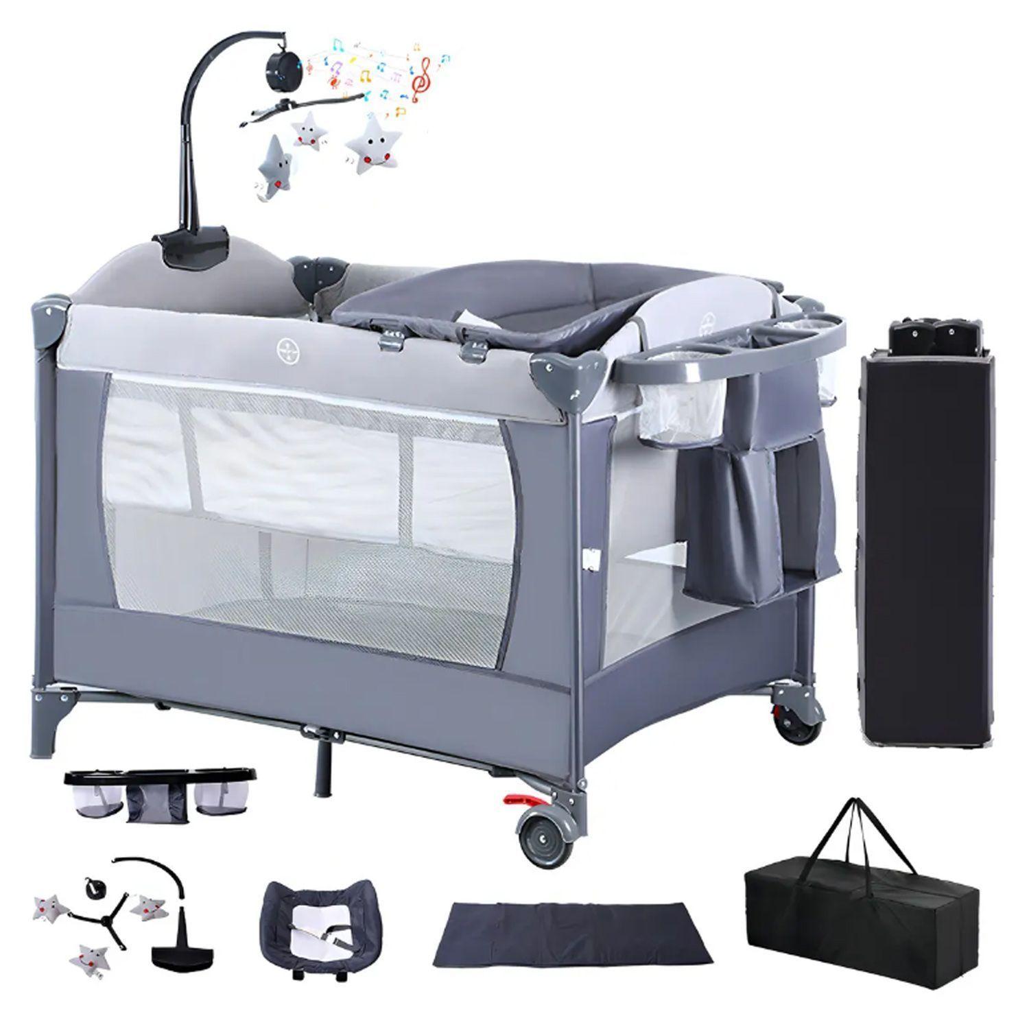 Cuna Pack and Play Colecho Kidscool Diseño Completo Con Organizador Gris-0