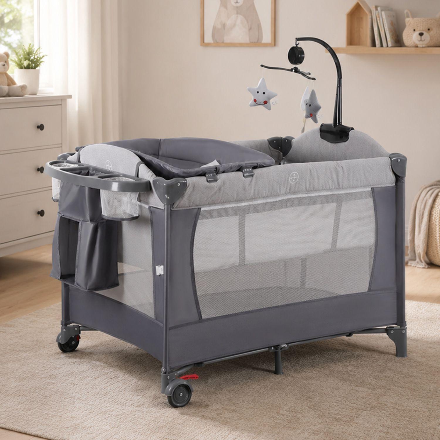 Cuna Pack and Play Colecho Kidscool Diseño Completo Con Organizador Gris-1