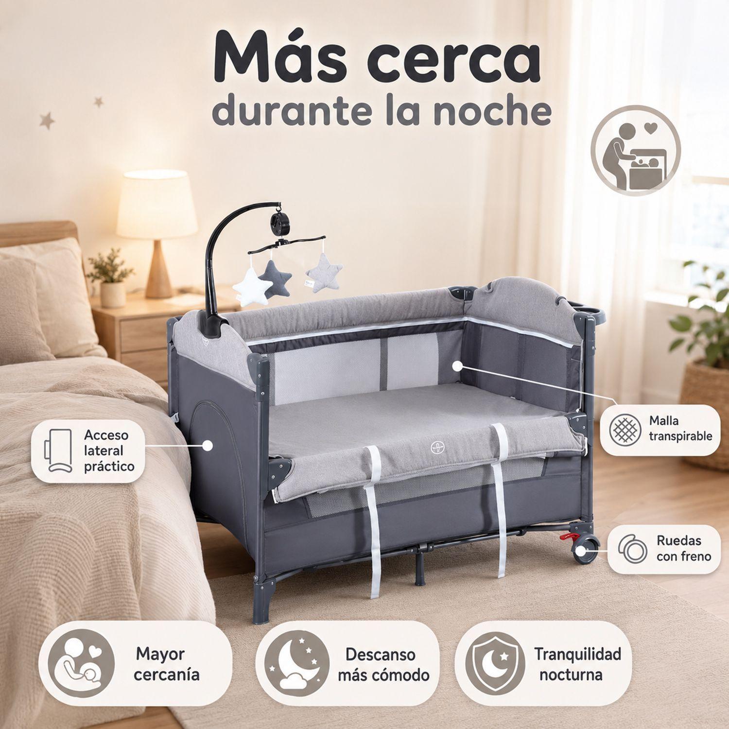 Cuna Pack and Play Colecho Kidscool Diseño Completo Con Organizador Gris-2