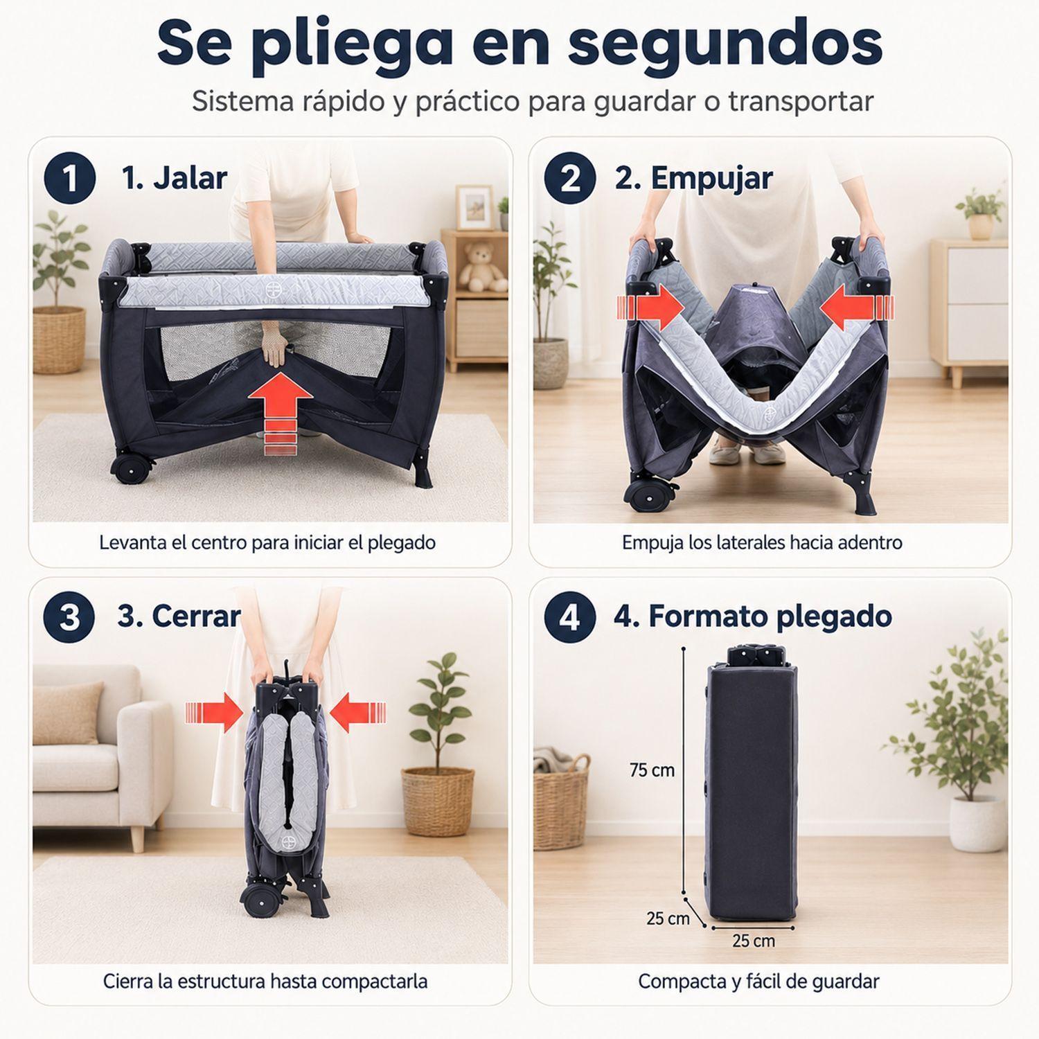 Cuna Pack and Play Colecho Kidscool Diseño Completo Con Organizador Gris-3
