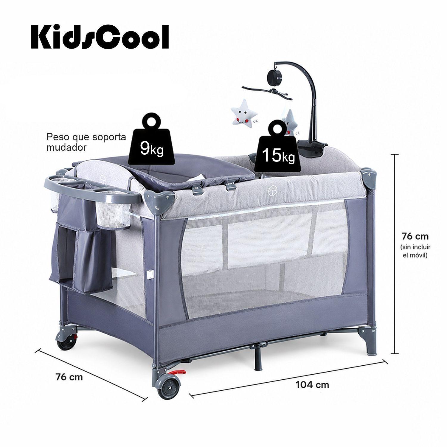 Cuna Pack and Play Colecho Kidscool Diseño Completo Con Organizador Gris-5