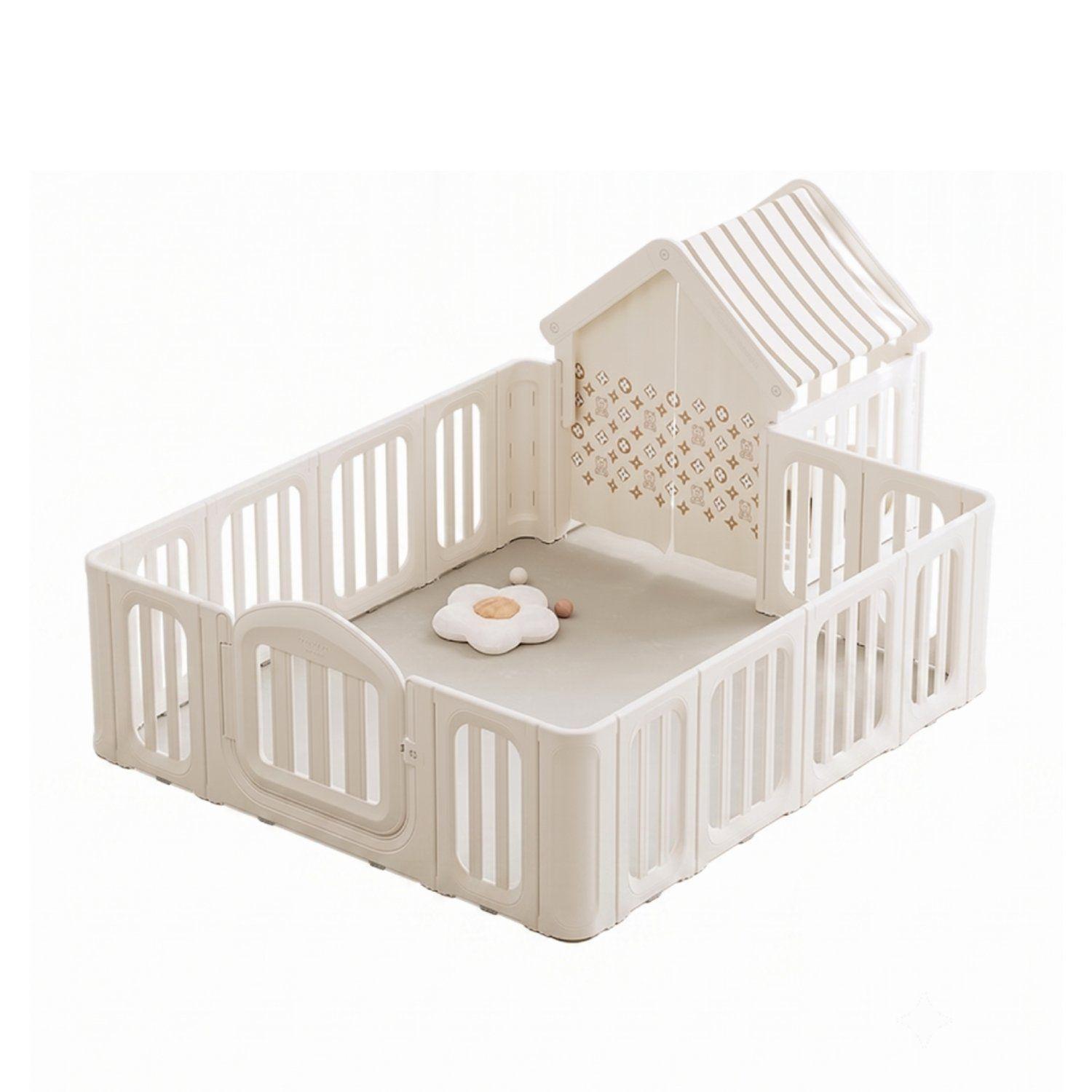 Corral De Juegos Infantil Kidscool Estilo Nórdico Con Casita Refugio Beige Cálido-0