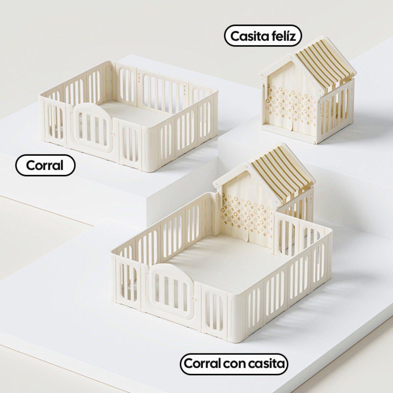 Corral De Juegos Infantil Kidscool Estilo Nórdico Con Casita Refugio Beige Cálido-4