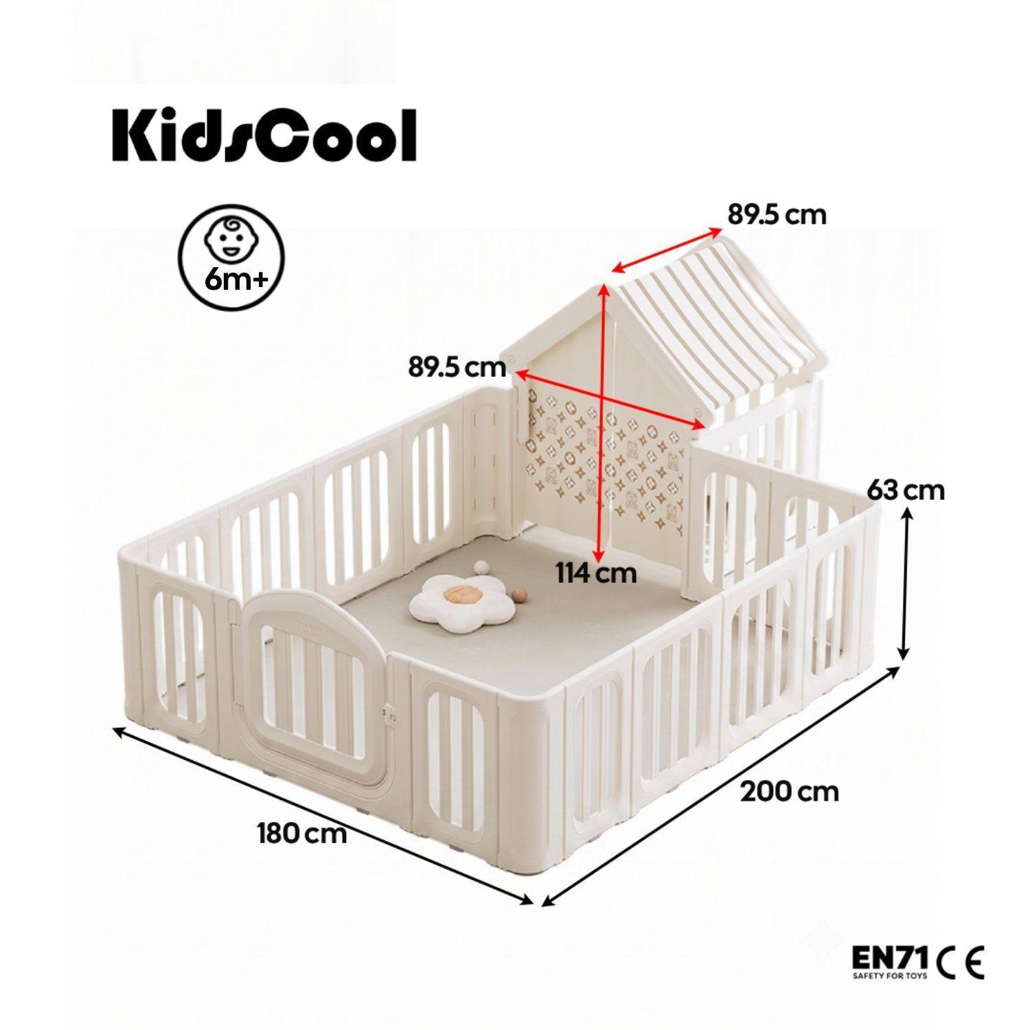 Corral De Juegos Infantil Kidscool Estilo Nórdico Con Casita Refugio Beige Cálido-6