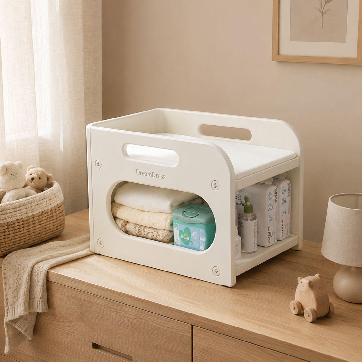 Mudador De Sobremesa Compacto Con Estante Organizador Plástico Blanco Marfil 75x51x46 cm -1