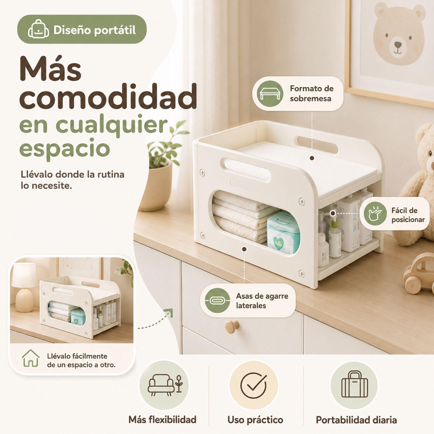 Mudador De Sobremesa Compacto Con Estante Organizador Plástico Blanco Marfil 75x51x46 cm -5