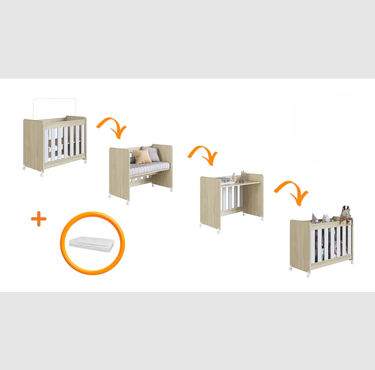Minicuna Evolutiva 4 en 1 Madera Blanco - Incluye Colchón y Mosquitero-3