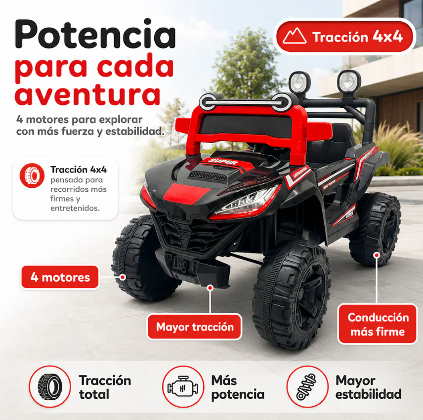 Auto A Batería Buggy Monster Negro 4x4 12V Kidscool Control Remoto-4