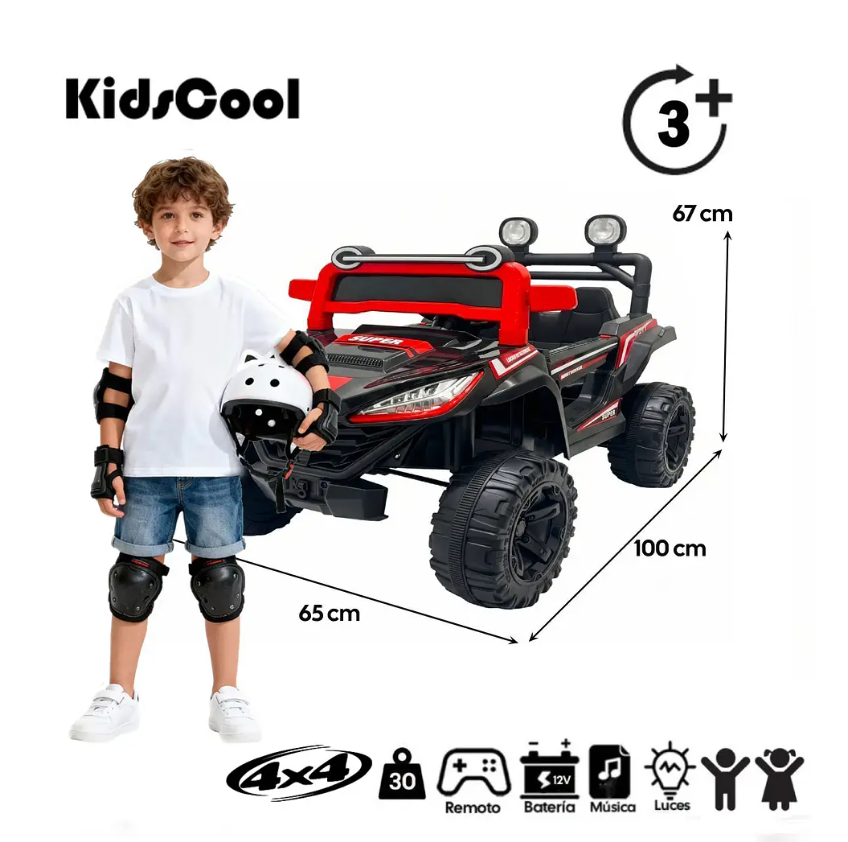 Auto A Batería Buggy Monster Negro 4x4 12V Kidscool Control Remoto-7